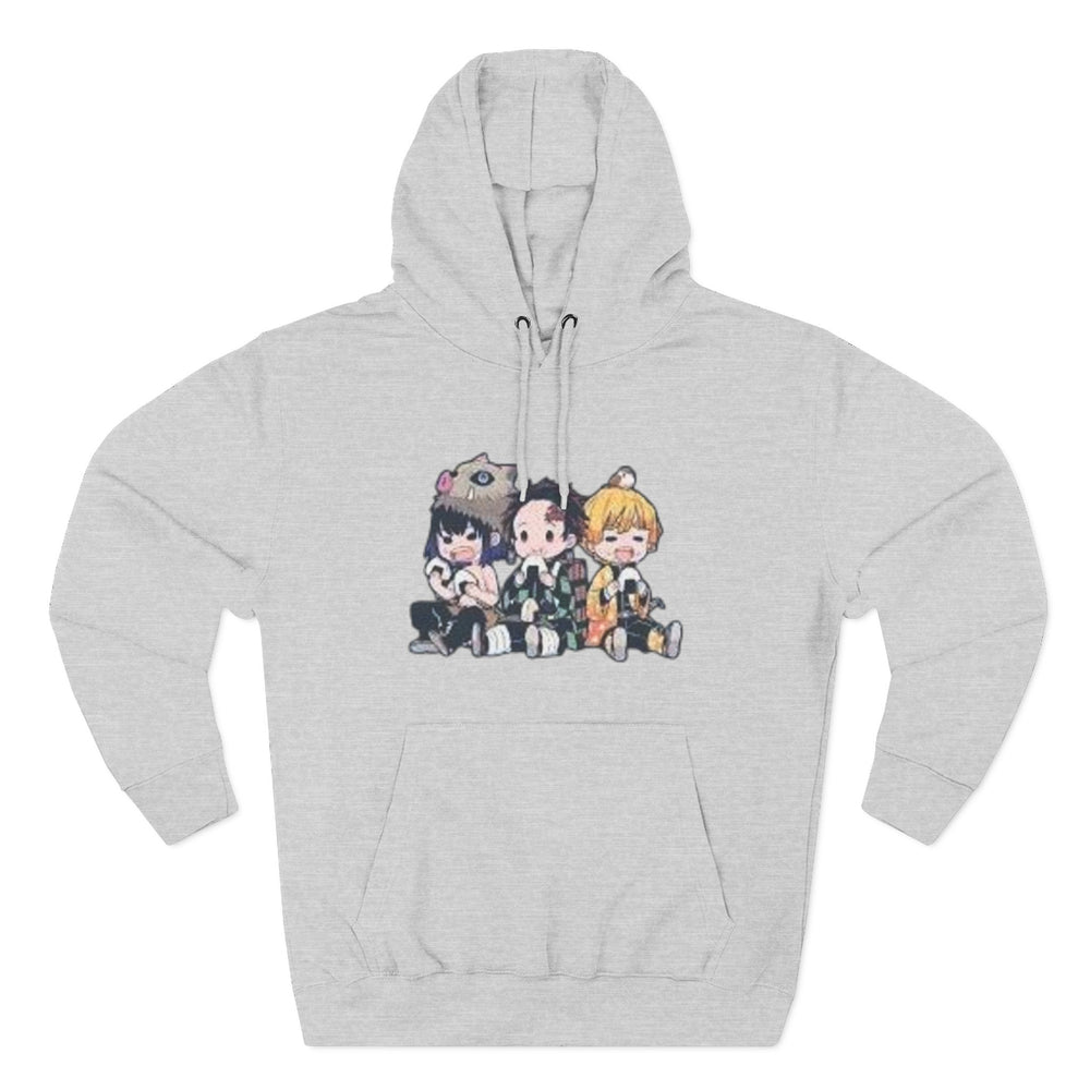 Anime Chibi Trio Demon Slayer Hoodie — Cute Kawaii Character Fleece Pullover