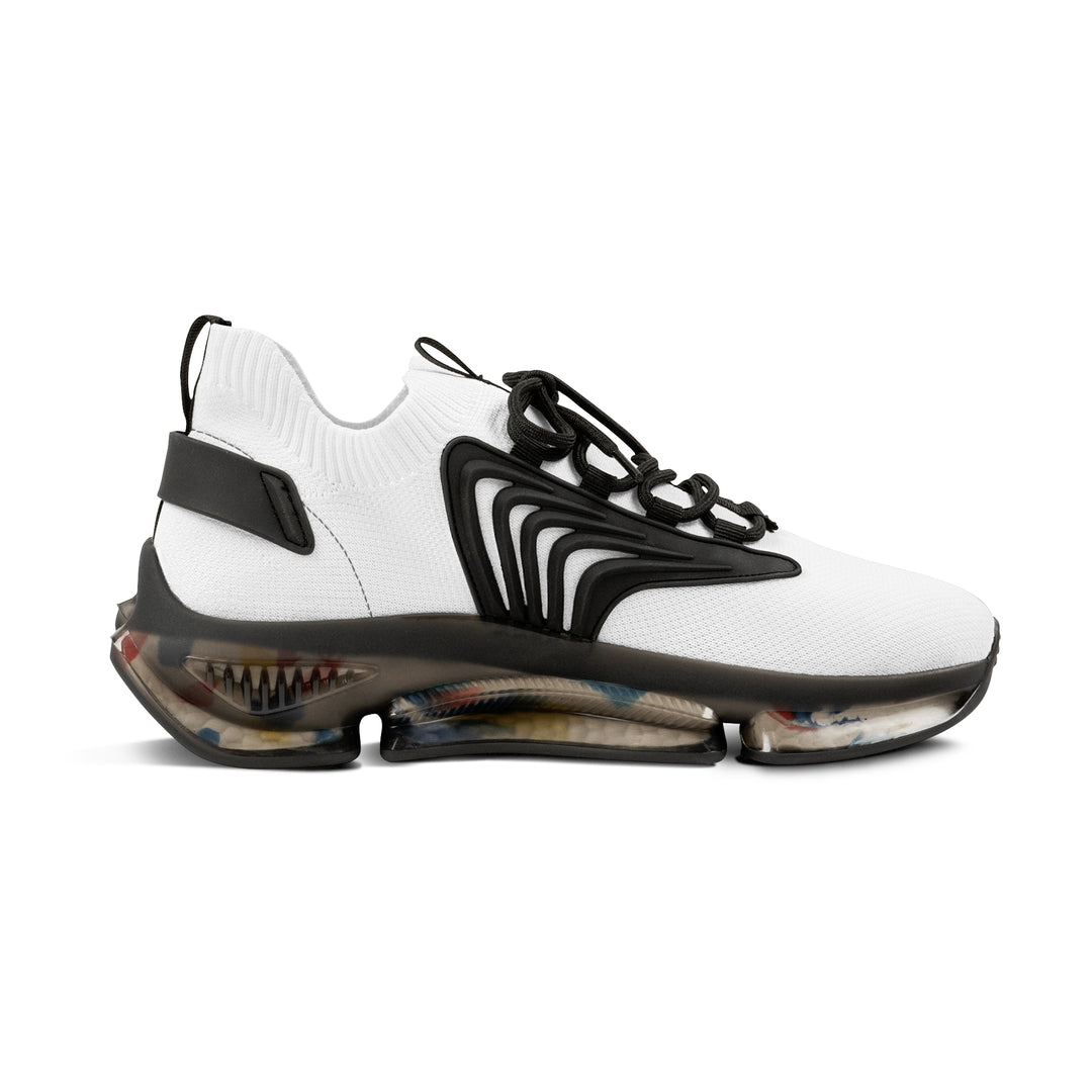 Mesh Sneakers — Lightweight White Knit Athletic Shoes with Color-Chunked Sole