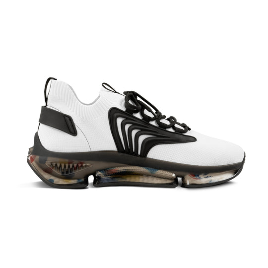 Mesh Sneakers — Lightweight White Knit Athletic Shoes with Color-Chunked Sole