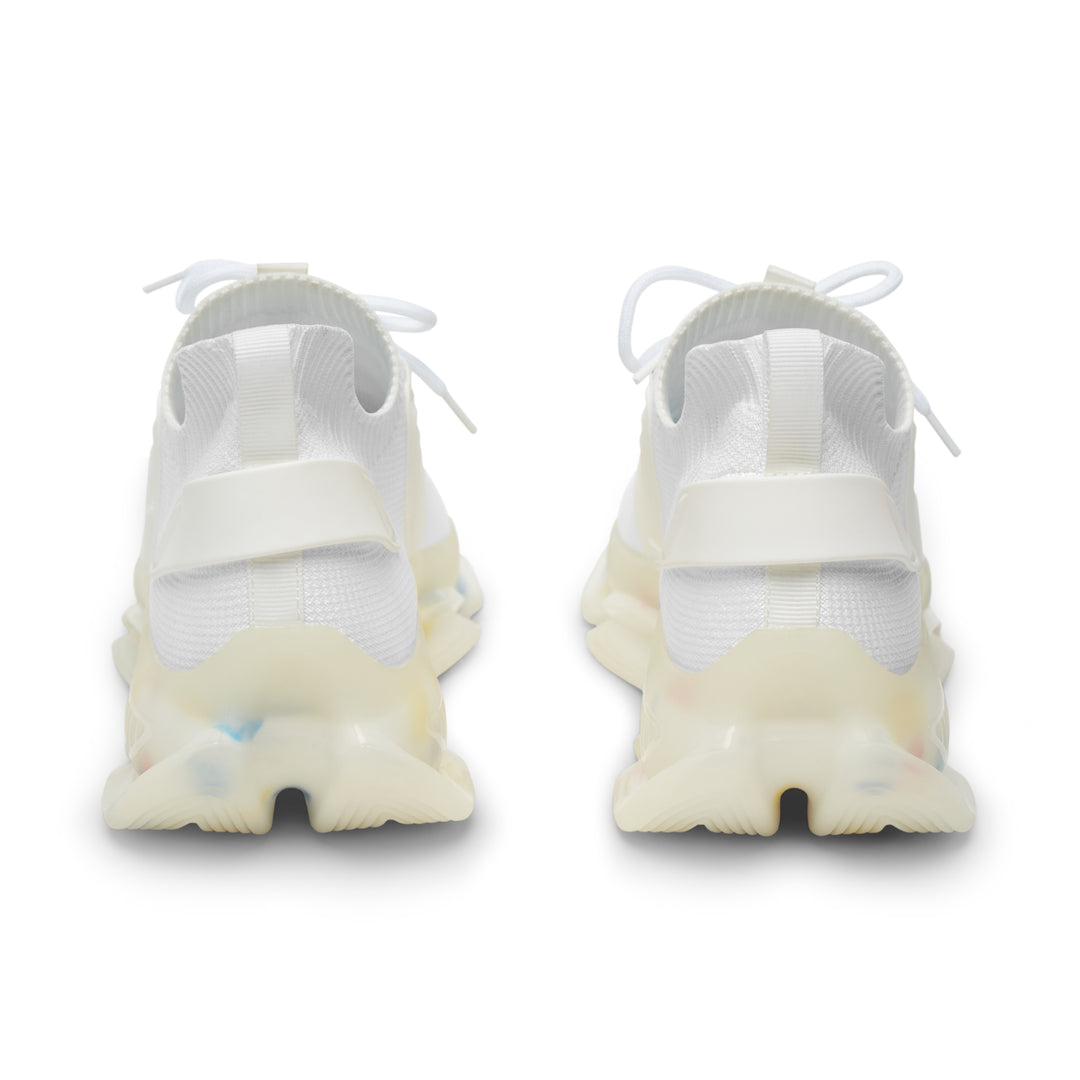 Mesh Sneakers — Lightweight White Knit Athletic Shoes with Color-Chunked Sole