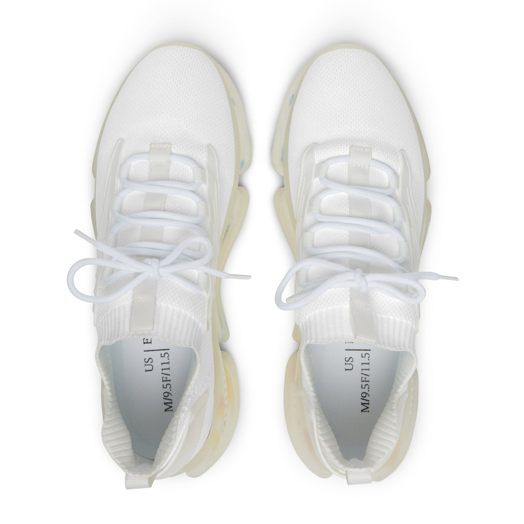 Mesh Sneakers — Lightweight White Knit Athletic Shoes with Color-Chunked Sole