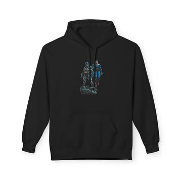 Superman and Batman Silhouette Hoodie — Vintage Retro Superhero Crew Pullover
