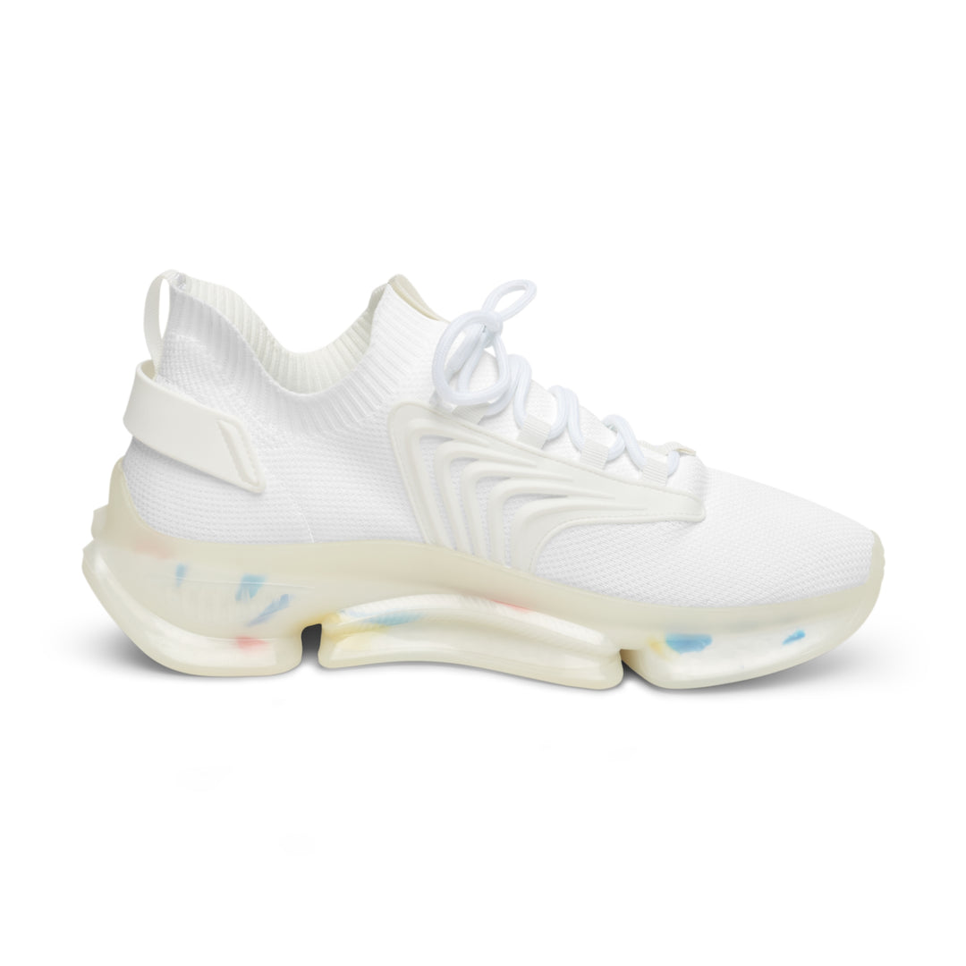 Mesh Sneakers — Lightweight White Knit Athletic Shoes with Color-Chunked Sole